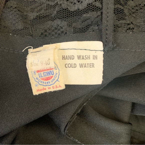 Vintage 70s Black Poly Maxi Dress with Lace Trim XS - Picture 10 of 10